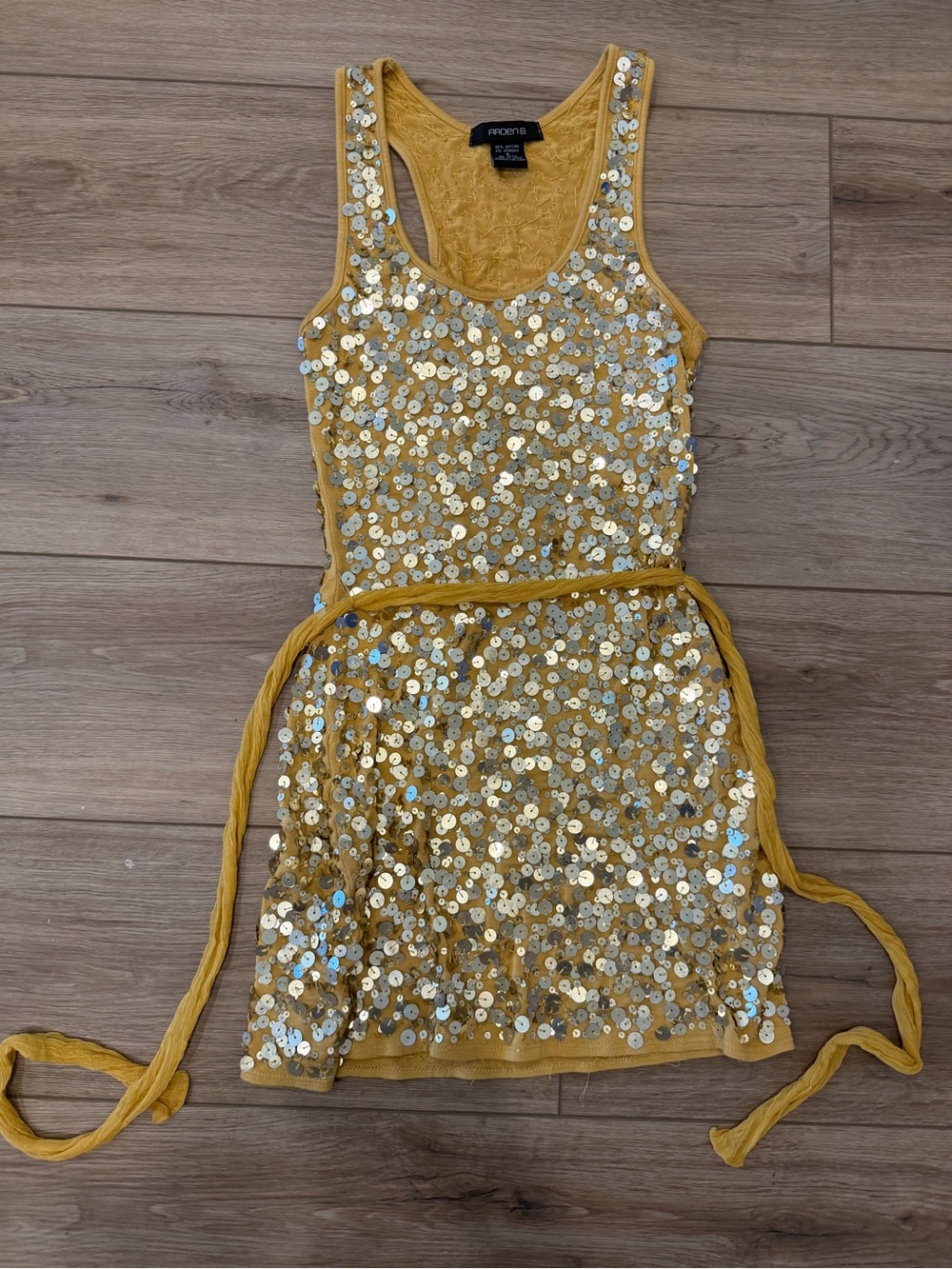 Arden B Gold Sequin Racerback Mini Dress